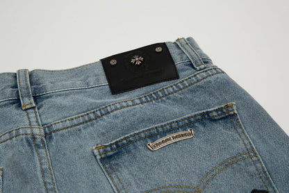CHROME Hearts Cross Patch Jorts Washed Denim - Black Unisex Streetwear Limited Edition
