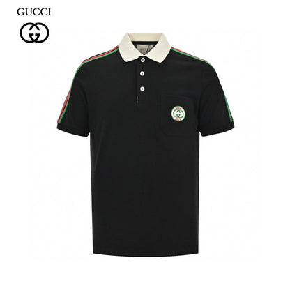 Gucci Stripe Sleeve Polo Shirt - Black Unisex Streetwear Limited Edition - <span>This Gucci polo shirt features a sleek black color with the iconic green and red