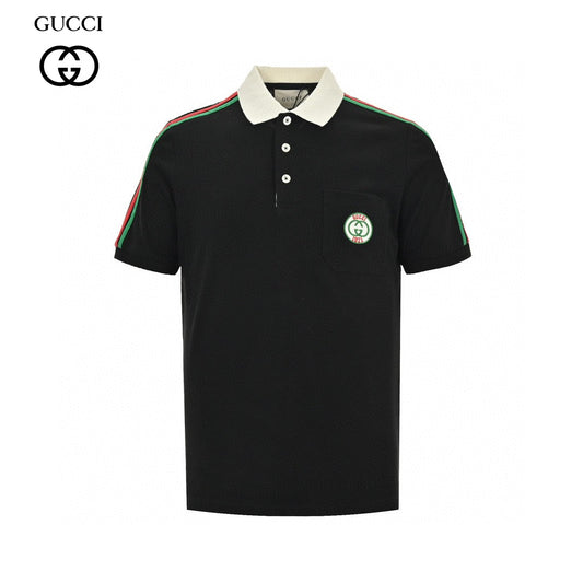 Gucci Stripe Sleeve Polo Shirt - Black Unisex Streetwear Limited Edition - <span>This Gucci polo shirt features a sleek black color with the iconic green and red