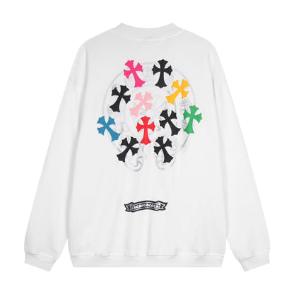 CHROME Hearts Colored Cross Horse Shoe Logo Sweatshirt - White Unisex Streetwear Limited Edition