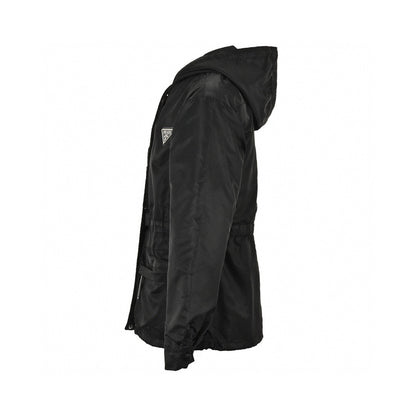 Prada Nylon Hooded Jacket - Black Unisex Streetwear Limited Edition - This Prada jacket features a sleek black design with the iconic Prada triangle logo on