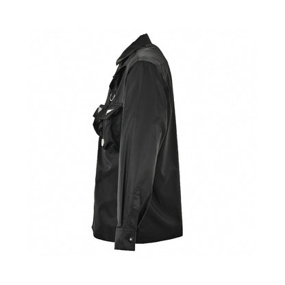 Prada Military Style Jacket - - Black Unisex Streetwear Limited Edition - This Prada jacket features a military-inspired design in black. It has multiple utility pockets with