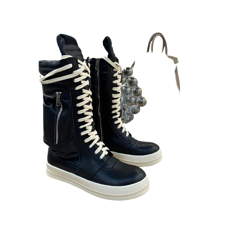 Rick Owens High-top Leather Boots - And Cream T-Shirt - Black Unisex Streetwear Limited Edition - ### Rick Owens High-Top Leather Boots - Black and Cream Introducing the Rick Owens High-Top