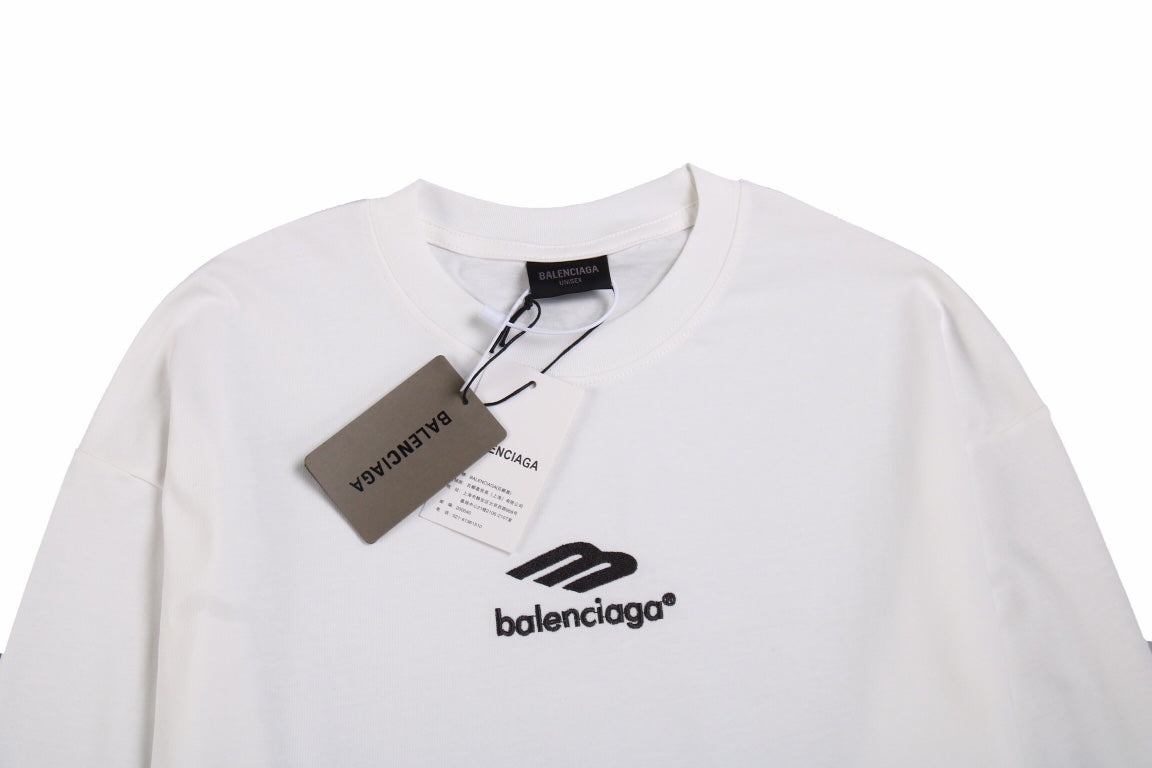 Balenciaga Long Sleeve T-shirt - Black Unisex Streetwear Limited Edition - White long sleeve t-shirt with black Balenciaga logo on the chest. Simple and minimalist design.