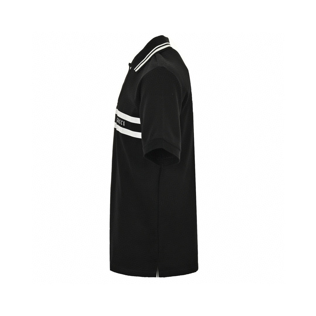 Gucci Striped Logo Polo Shirt (black) Unisex Streetwear Limited Edition - Elevate your wardrobe with the Gucci Striped Logo Polo Shirt in black. This classic polo
