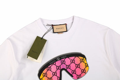 Gucci Sunglasses Graphic T-shirt - White Unisex Streetwear Limited Edition - This white Gucci t-shirt features a playful and eye-catching design of oversized sunglasses on the