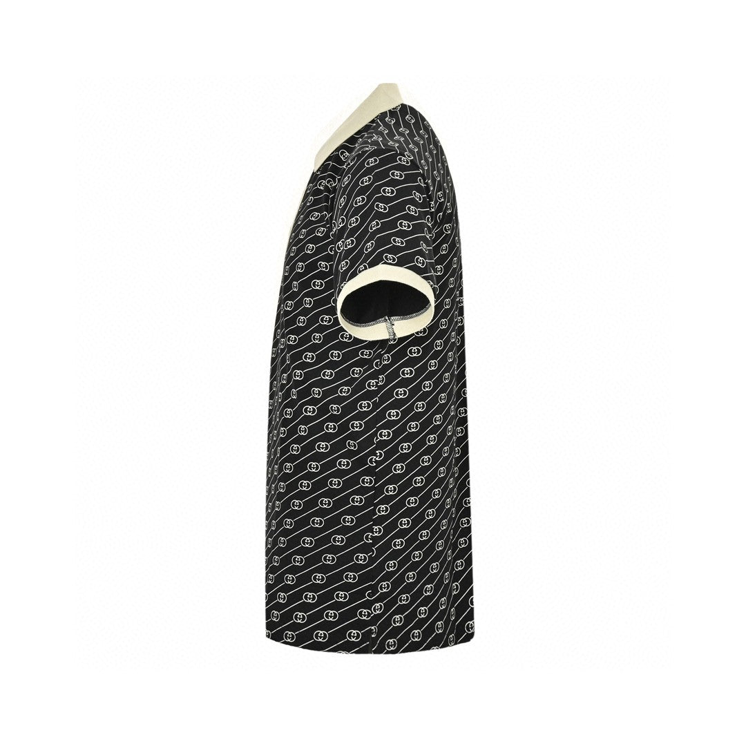 Gucci And Beige Patterned Polo Shirt - Black Unisex Streetwear Limited Edition - This Gucci Black and Beige Patterned Polo Shirt is a luxurious addition to any wardrobe.
