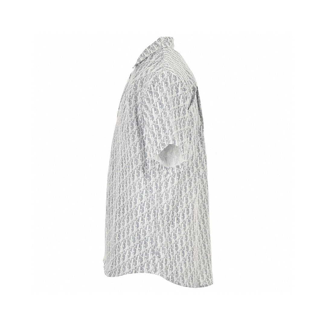 Dior Monogram Print Shirt (gray) Unisex Streetwear Limited Edition - This Dior shirt showcases an all-over monogram print in shades of gray and white, offering