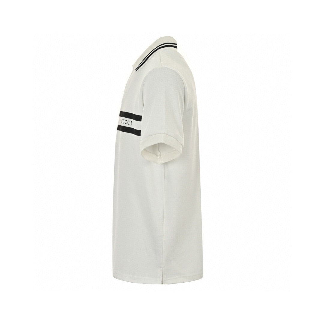 Gucci Striped Logo Polo Shirt (white) Unisex Streetwear Limited Edition - Embrace timeless elegance with the Gucci Striped Logo Polo Shirt in white. Crafted from high-quality