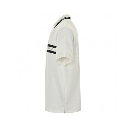 Gucci Striped Logo Polo Shirt (white) Unisex Streetwear Limited Edition - Embrace timeless elegance with the Gucci Striped Logo Polo Shirt in white. Crafted from high-quality