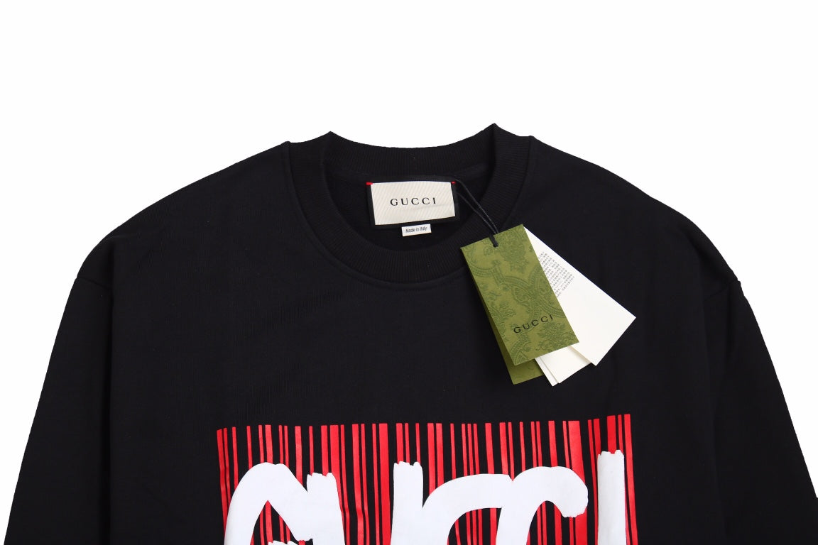 Gucci - Balenciaga Sweatshirt - Black Unisex Streetwear Limited Edition - Black sweatshirt with a bold graphic design. Features 'GUCCI' in white graffiti-style font over red