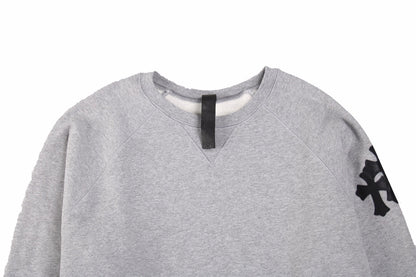 CHROME Hearts Cross Patch Sweatshirt - Grey Unisex Streetwear Limited Edition