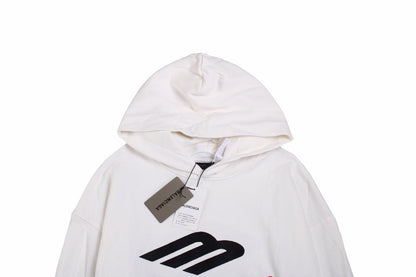 Balenciaga Hoodie - White Unisex Streetwear Limited Edition - This Balenciaga hoodie features a bold black and red logo on the front. Crafted from