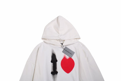 Balenciaga Hoodie With 'i Love' Graphic - White Unisex Streetwear Limited Edition - This Balenciaga hoodie features a striking 'I Love' graphic in bold black and red on