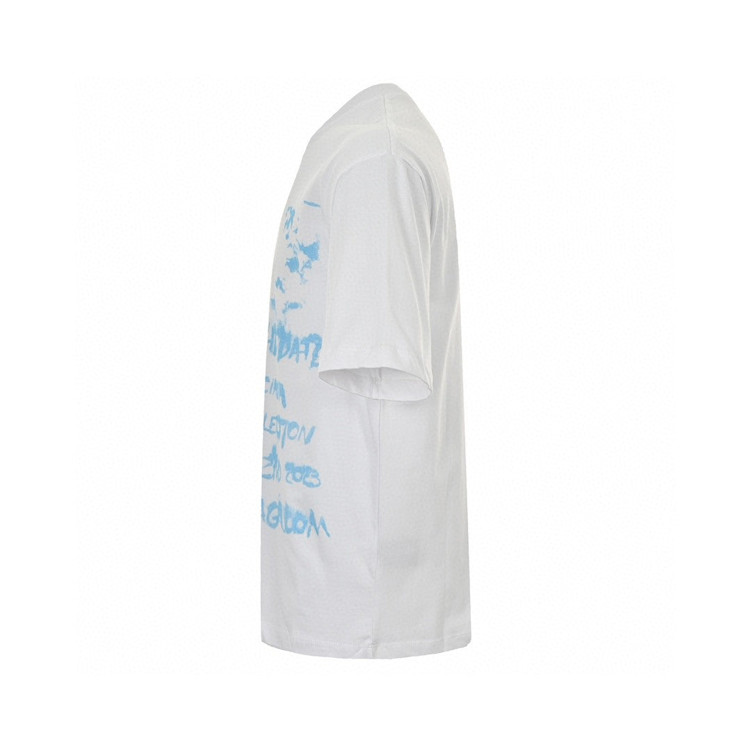 Balenciaga Save The Date T-shirt - White Unisex Streetwear Limited Edition - This Balenciaga t-shirt features a unique blue graphic that reads 'Save the Date Balenciaga Fall