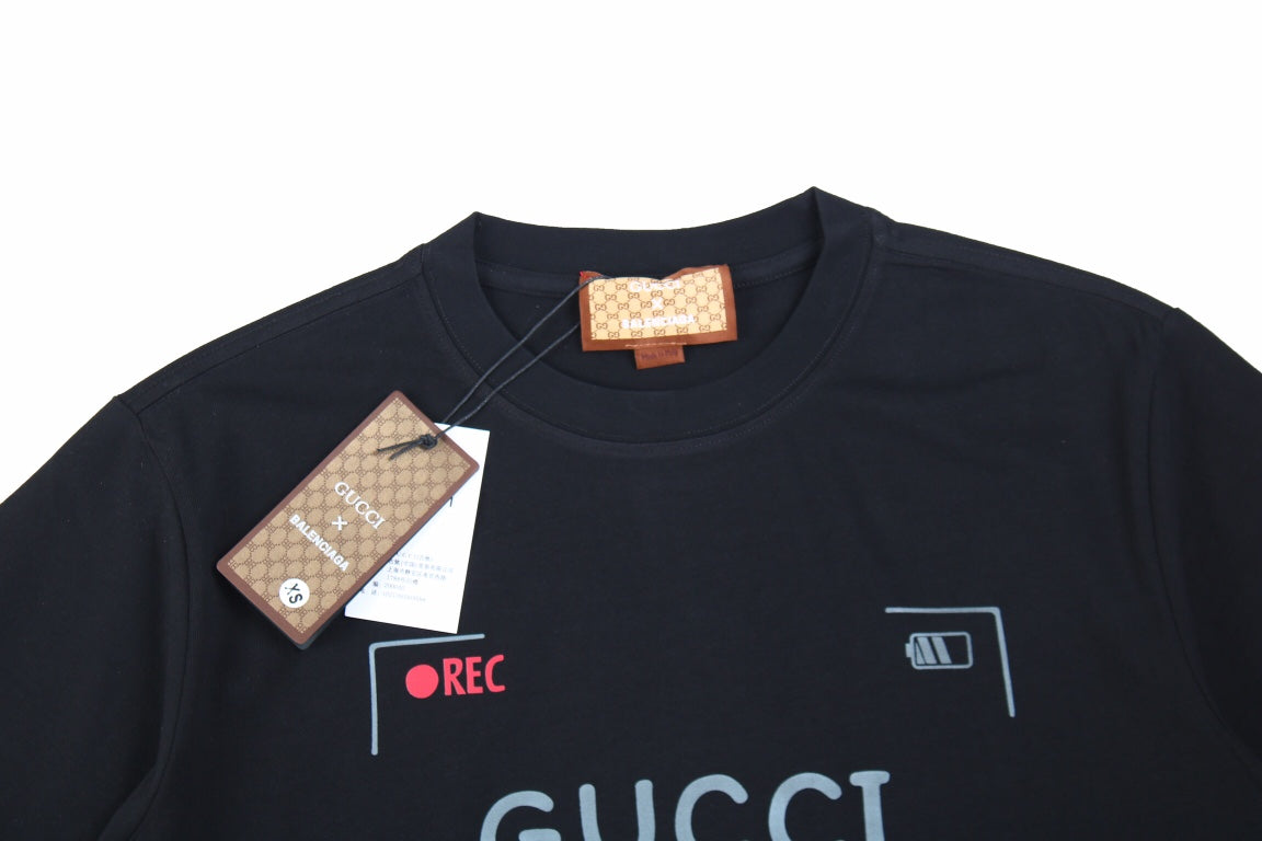 Gucci - Balenciaga Collaboration T-shirt - Black Unisex Streetwear Limited Edition - This black t-shirt marks a bold collaboration between Gucci and Balenciaga, featuring a standout design