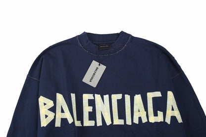 Balenciaga Navy Crewneck Sweatshirt - Blue Unisex Streetwear Limited Edition - This Balenciaga crewneck sweatshirt features a bold, oversized Balenciaga logo across the chest. The navy