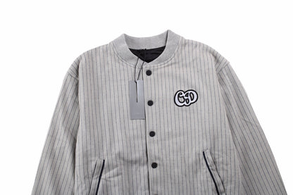 Dior Striped Bomber Jacket - - Grey Unisex Streetwear Limited Edition - This grey Dior bomber jacket features a classic pinstripe design and a comfortable fit. The
