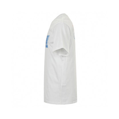 Gucci T-shirt With Blue Vertical Logo Patch - White Unisex Streetwear Limited Edition - The Gucci White T-Shirt with Blue Vertical Logo Patch is a perfect blend of classic