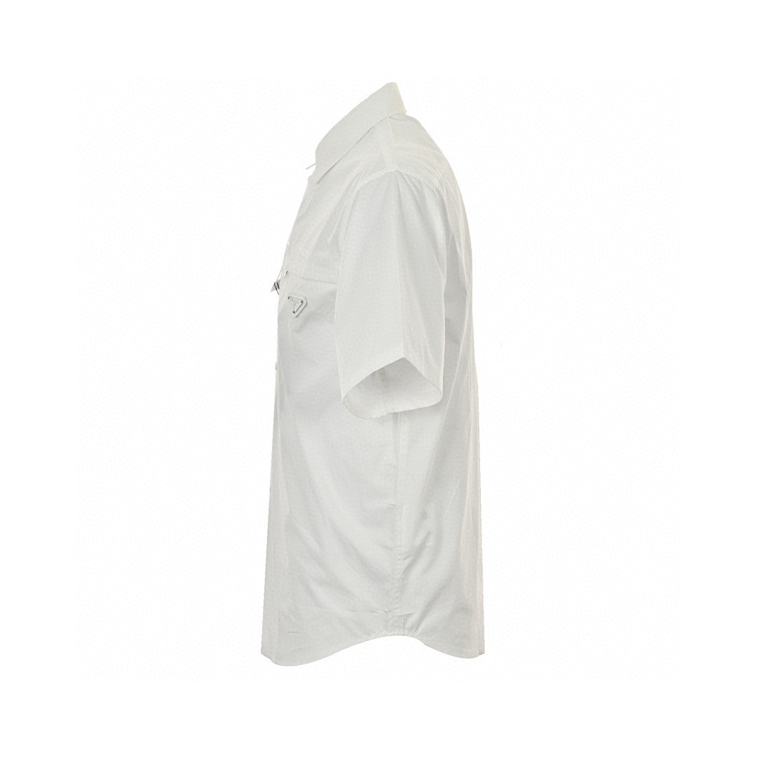 Prada Short-sleeve Button-up Shirt (white) Unisex Streetwear Limited Edition - This white Prada short-sleeve button-up shirt combines classic design with modern elements. The shirt features