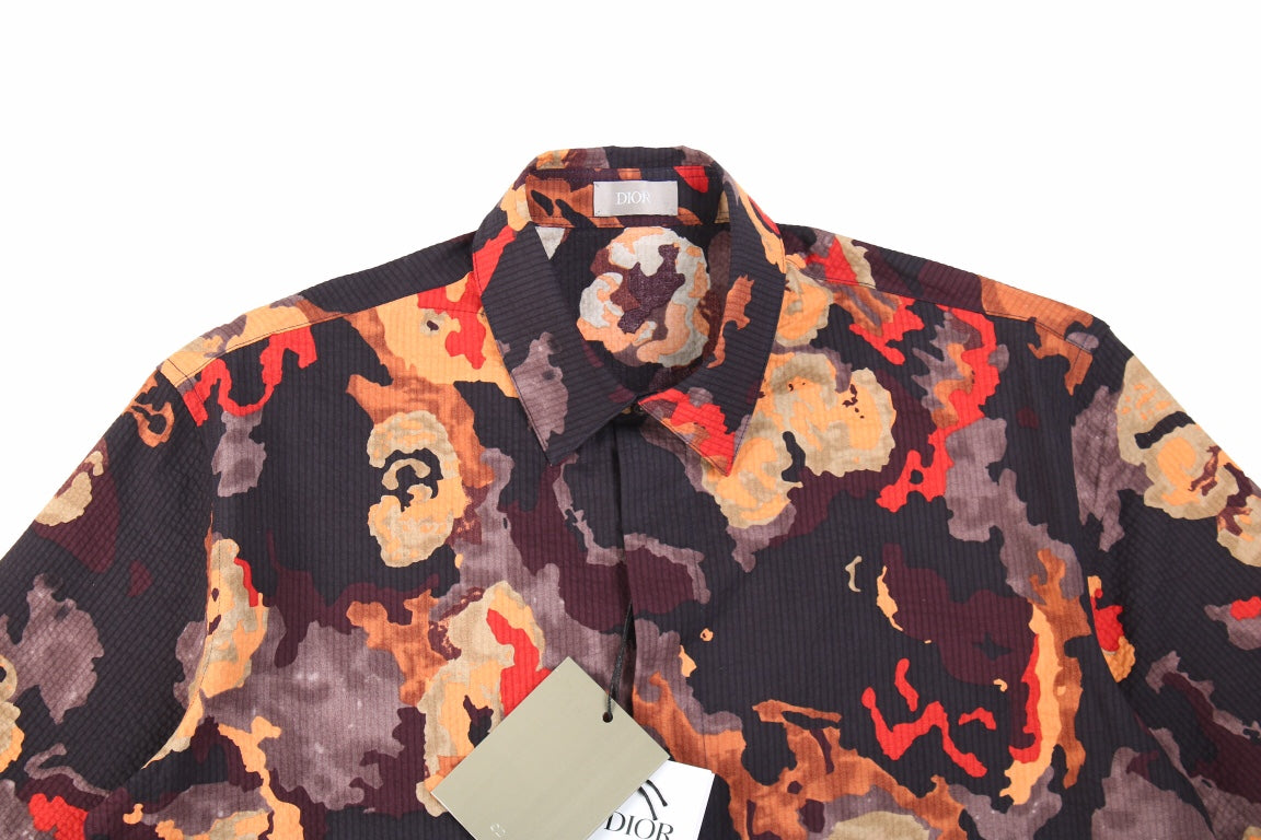 Dior Abstract Floral Print Shirt Unisex Streetwear Limited Edition - This striking Dior shirt features a bold abstract floral print, blending deep and vibrant tones
