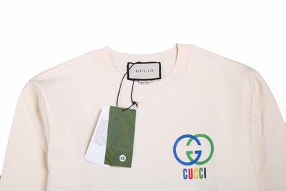 Gucci Interlocking G Sweatshirt - - Cream Unisex Streetwear Limited Edition - This cream-colored Gucci sweatshirt showcases the iconic interlocking G logo in a striking blue and