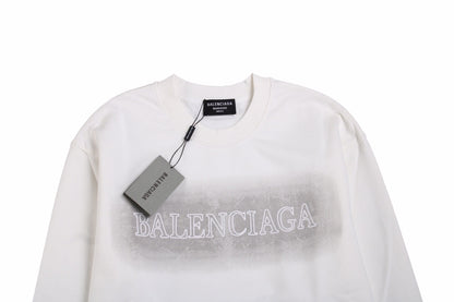 Balenciaga Sweatshirt - White Unisex Streetwear Limited Edition - White sweatshirt with gray gradient background and white Balenciaga logo on the chest. Comfortable and