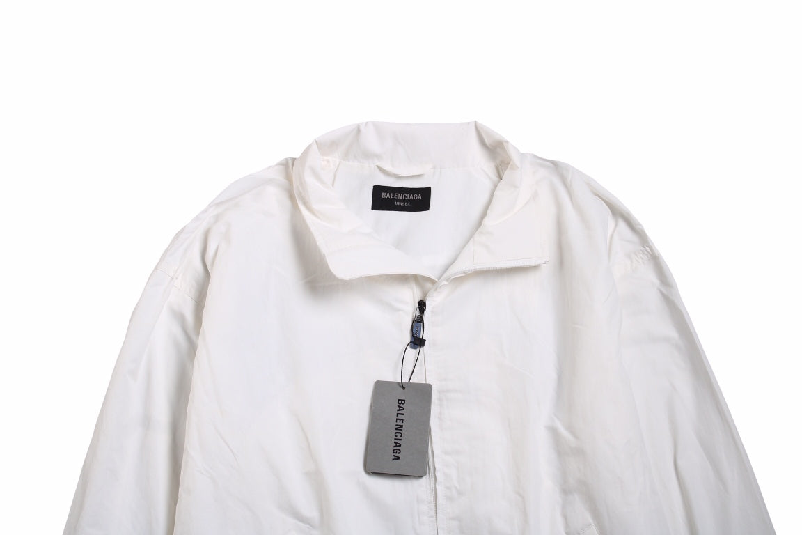 Balenciaga Zip-up Jacket - White Unisex Streetwear Limited Edition - This Balenciaga jacket features a minimalist white design with a zip-up front. It has a