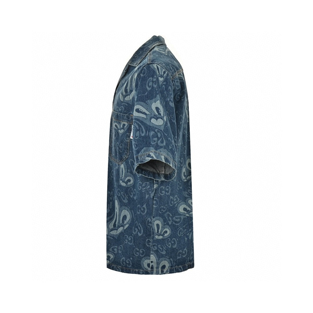 Gucci Denim Shirt Unisex Streetwear Limited Edition - This Gucci denim shirt combines a classic silhouette with modern flair. The short-sleeve design is