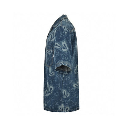 Gucci Denim Shirt Unisex Streetwear Limited Edition - This Gucci denim shirt combines a classic silhouette with modern flair. The short-sleeve design is