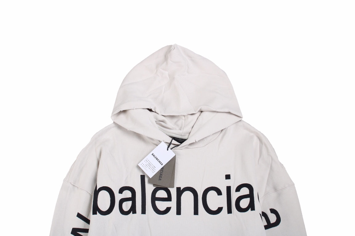 Balenciaga Off-white Oversized Hoodie Unisex Streetwear Limited Edition - This Balenciaga hoodie features an oversized fit and a bold graphic design. The off-white background