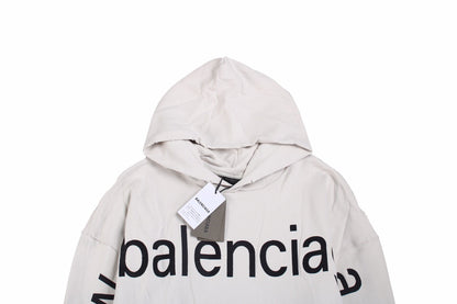Balenciaga Off-white Oversized Hoodie Unisex Streetwear Limited Edition - This Balenciaga hoodie features an oversized fit and a bold graphic design. The off-white background