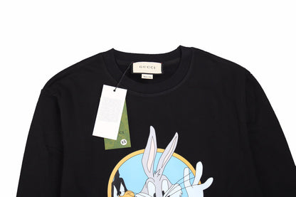 Gucci Bugs Bunny Sweatshirt - - Black Unisex Streetwear Limited Edition - This black Gucci sweatshirt features a vibrant graphic of Bugs Bunny holding a carrot, paired
