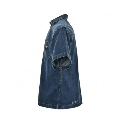 Prada Denim Shirt - Blue Unisex Streetwear Limited Edition - This Prada denim shirt features a classic blue wash design. It has short sleeves and