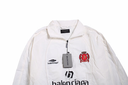 Balenciaga Zip-up Track Jacket - White Unisex Streetwear Limited Edition - This Balenciaga jacket features a sporty design with a white base. It has a zip-up