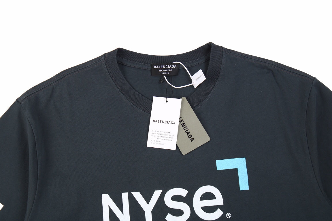 Balenciaga Nyse Logo T-shirt - White Unisex Streetwear Limited Edition - This dark gray Balenciaga t-shirt features the iconic NYSE logo, presenting a unique fusion of