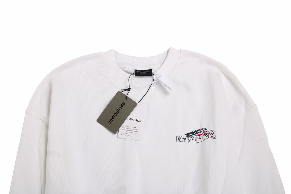 Balenciaga Sweatshirt - White Unisex Streetwear Limited Edition - This Balenciaga sweatshirt features a minimalistic design with a small logo graphic on the chest.