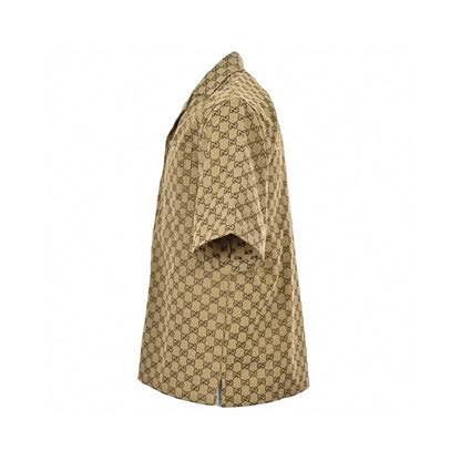 Gucci Gg Monogram Short Sleeve Shirt - Beige Unisex Streetwear Limited Edition - This Gucci shirt features an all-over GG monogram pattern in a classic beige color. The