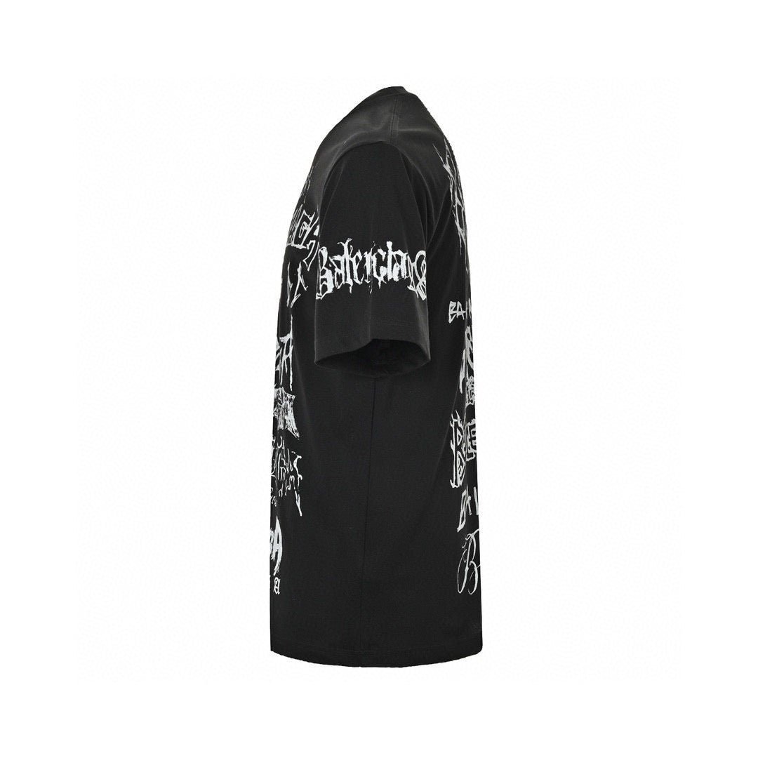 Balenciaga Multi-logo T-shirt - Black Unisex Streetwear Limited Edition - This Balenciaga t-shirt features a unique design with multiple 'Balenciaga' logos in various fonts and
