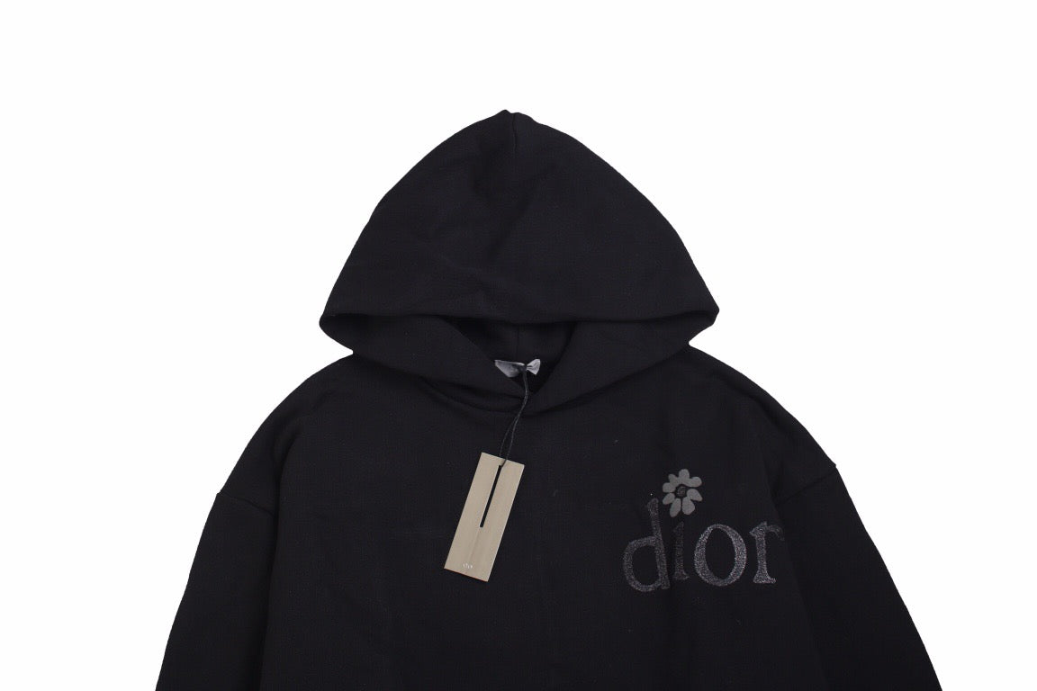 DIOR Flower Logo Hoodie - Black Unisex Streetwear Limited Edition