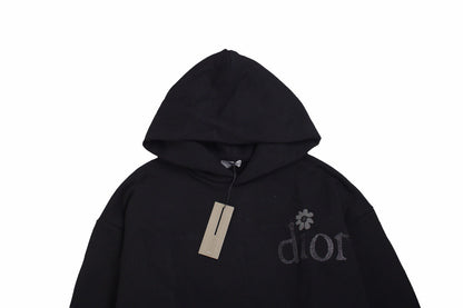 DIOR Flower Logo Hoodie - Black Unisex Streetwear Limited Edition