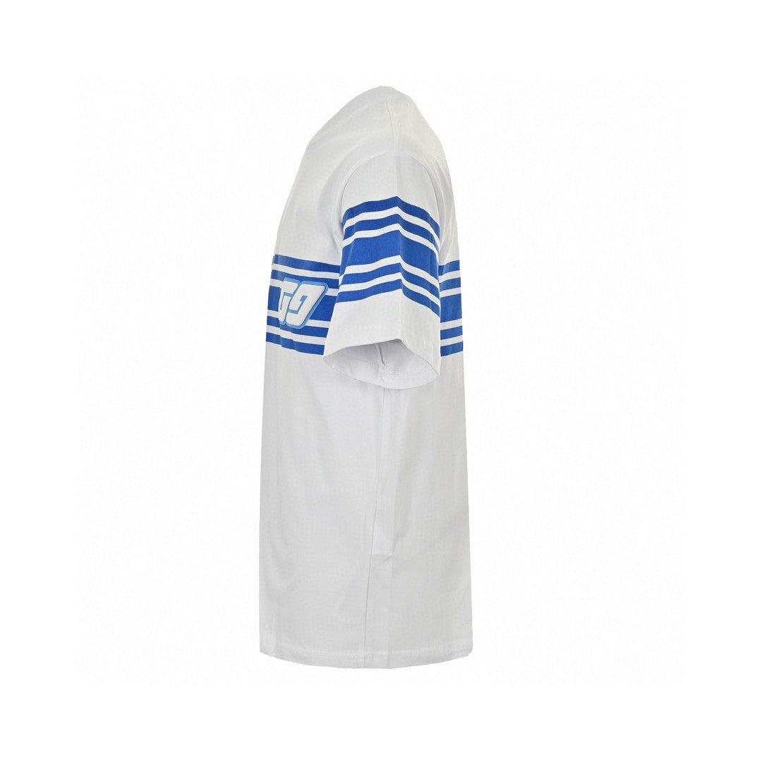 Gucci Gg Blue Stripe T-shirt - White Unisex Streetwear Limited Edition - This Gucci t-shirt features a stylish blue stripe design across the chest and sleeves, accented