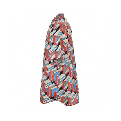 Gucci Geometric Logo Print Shirt - Red Unisex Streetwear Limited Edition - This Gucci shirt features an eye-catching geometric logo print in vibrant red, blue, and gray