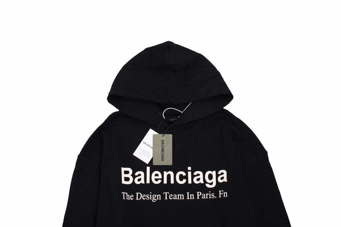 BALENCIAGA Paris Team Hoodie - Black Unisex Streetwear Limited Edition