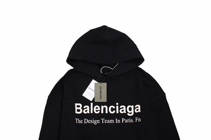 BALENCIAGA Paris Team Hoodie - Black Unisex Streetwear Limited Edition