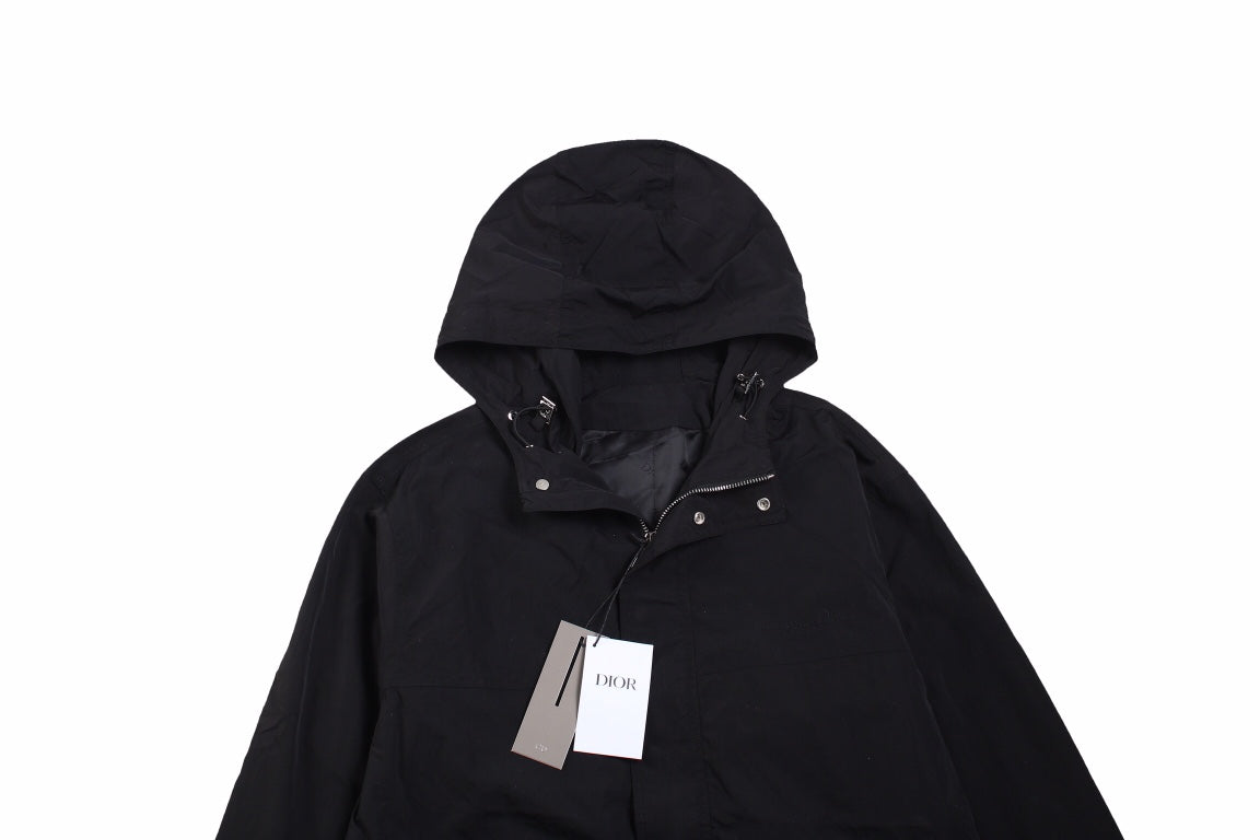 Dior Hooded Jacket - Black Unisex Streetwear Limited Edition - This Dior jacket features a minimalist black design with a zip-up front. It has an
