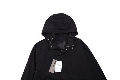 Dior Hooded Jacket - Black Unisex Streetwear Limited Edition - This Dior jacket features a minimalist black design with a zip-up front. It has an