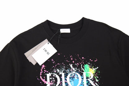 Dior Color Splash Graphic T-shirt - - Black Unisex Streetwear Limited Edition - This black Dior t-shirt captivates with a bold graphic of the 'Dior' logo amidst a