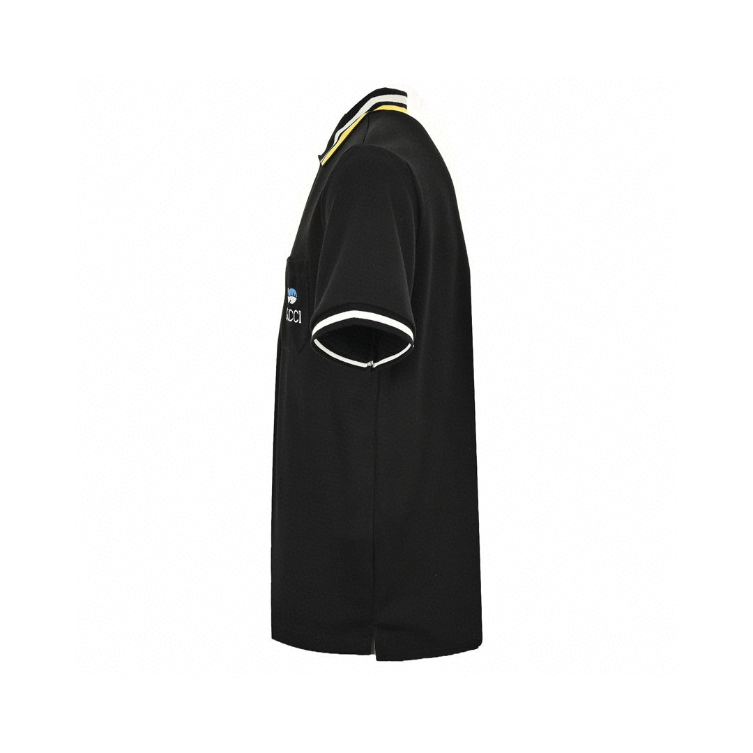Gucci Polo Shirt - Black Unisex Streetwear Limited Edition - This Gucci polo shirt features a sleek black design with white and yellow trim on