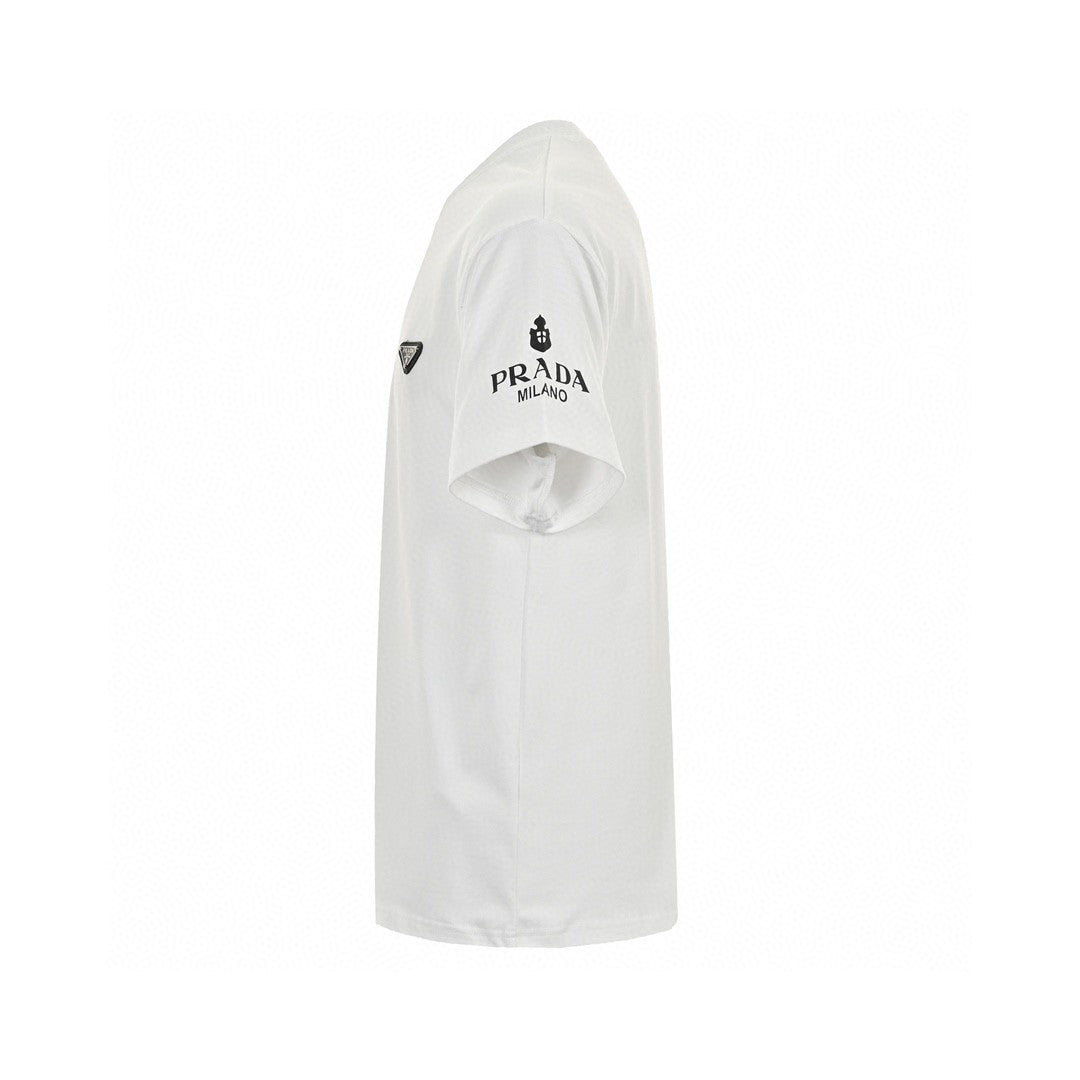 Prada Logo T-shirt (white) Unisex Streetwear Limited Edition - This Prada t-shirt features the iconic Prada logo on the chest and sleeve. Made from